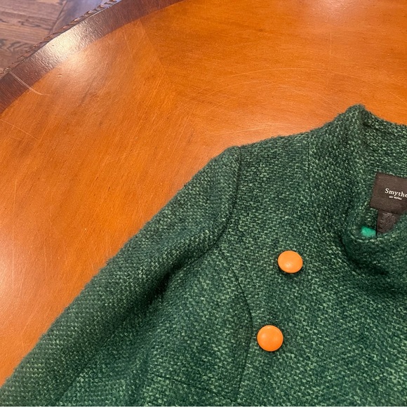 Smythe Les Vestes Double Breasted Tweed Funnel Neck Blazer 8 Virgin Wool Green - Picture 9 of 16